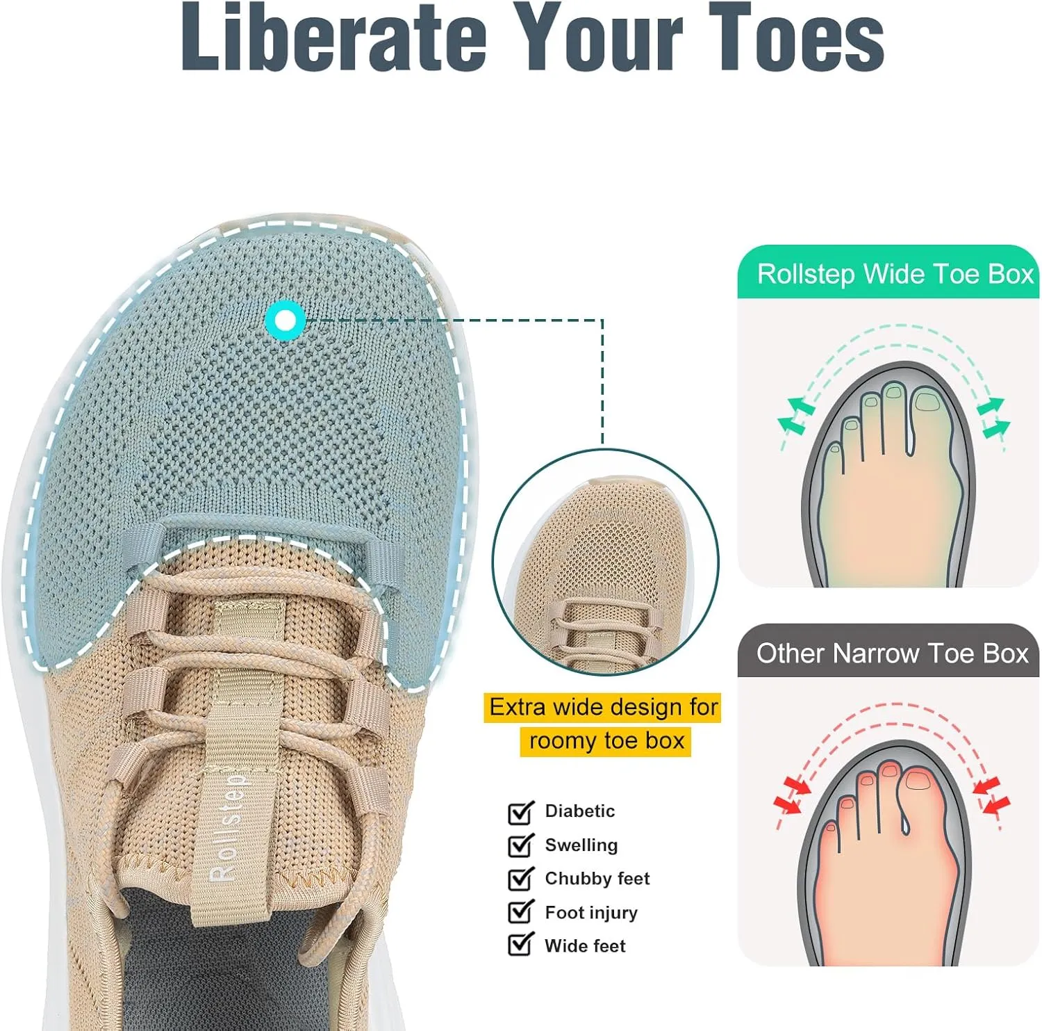 Wide Toe Box Shoes Women Extra Wide Width Sneakers Air Cushion Road Running Shoes Ultra Light Tennis Gym Workout Training Shoes Breathable Walking Shoes with Arch Support