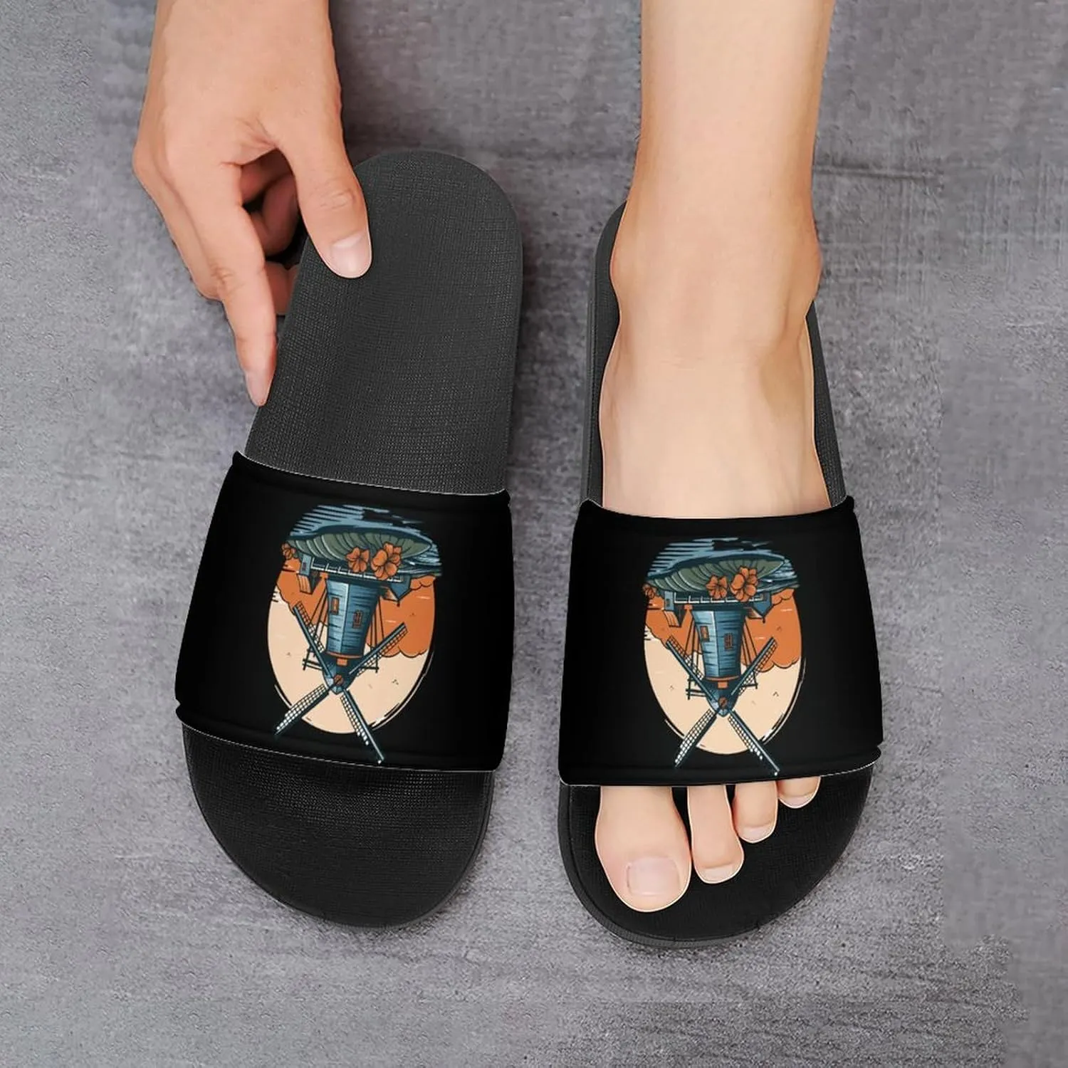 Windmill in Holand Home Slipper PVC Open Toe Shower Shoes Non-Slip Bathroom Sandals Pool Sandals for Men Women