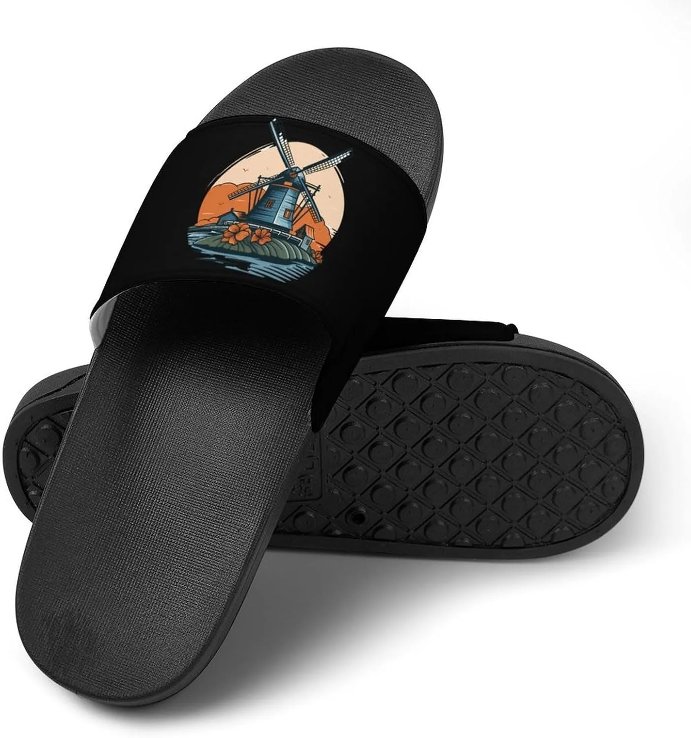 Windmill in Holand Home Slipper PVC Open Toe Shower Shoes Non-Slip Bathroom Sandals Pool Sandals for Men Women
