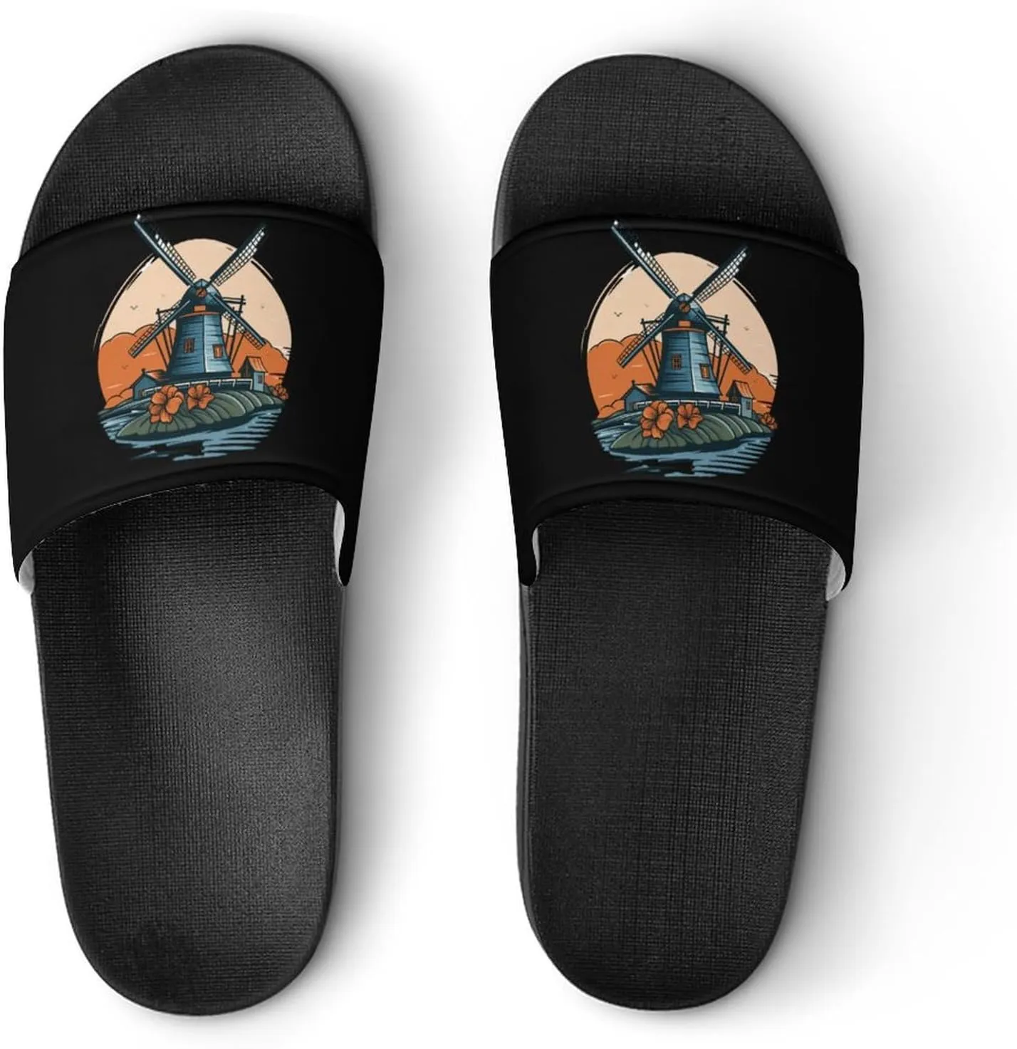Windmill in Holand Home Slipper PVC Open Toe Shower Shoes Non-Slip Bathroom Sandals Pool Sandals for Men Women
