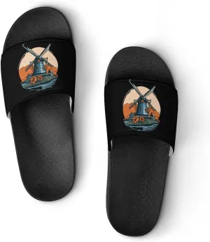 Windmill in Holand Home Slipper PVC Open Toe Shower Shoes Non-Slip Bathroom Sandals Pool Sandals for Men Women
