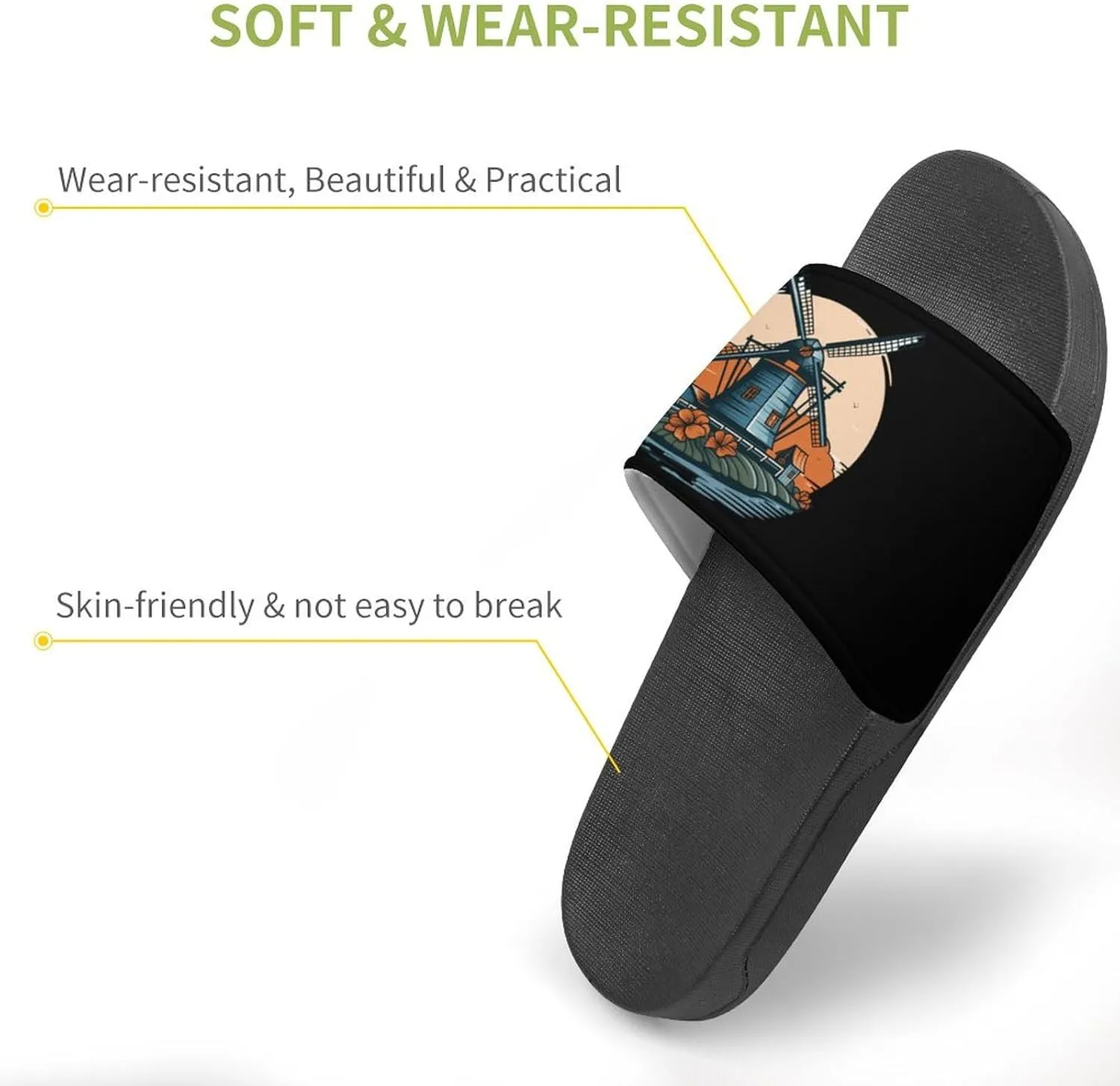Windmill in Holand Home Slipper PVC Open Toe Shower Shoes Non-Slip Bathroom Sandals Pool Sandals for Men Women