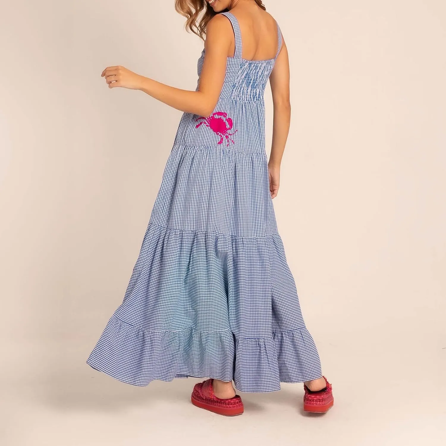 Women Boho Embroidered Cami Maxi Dress Sleeveless Floral Spaghetti Strap Maxi Dress Flowy Bohemian Summer Dresses