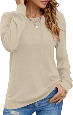 Women Long Sleeve Shirts Casual Tops Dressy Blouses Fashion Pleated Tunic