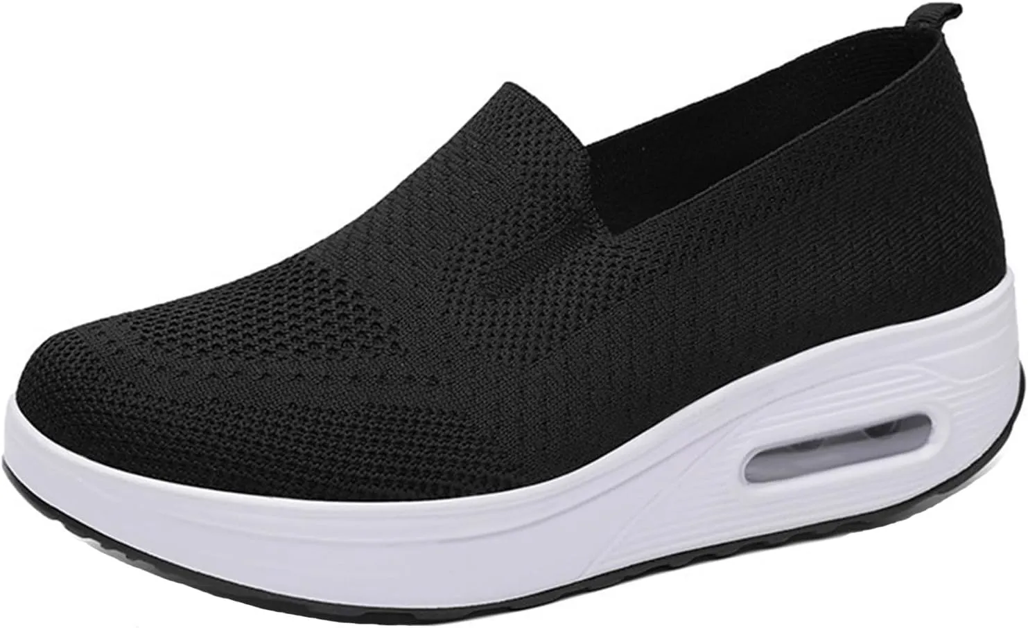 Women Orthopedic Air Cushion Walking Shoes Slip-On Platform Mesh Stretch Wedge Sneakers for Arch Support Light Toning Rocker Shoe