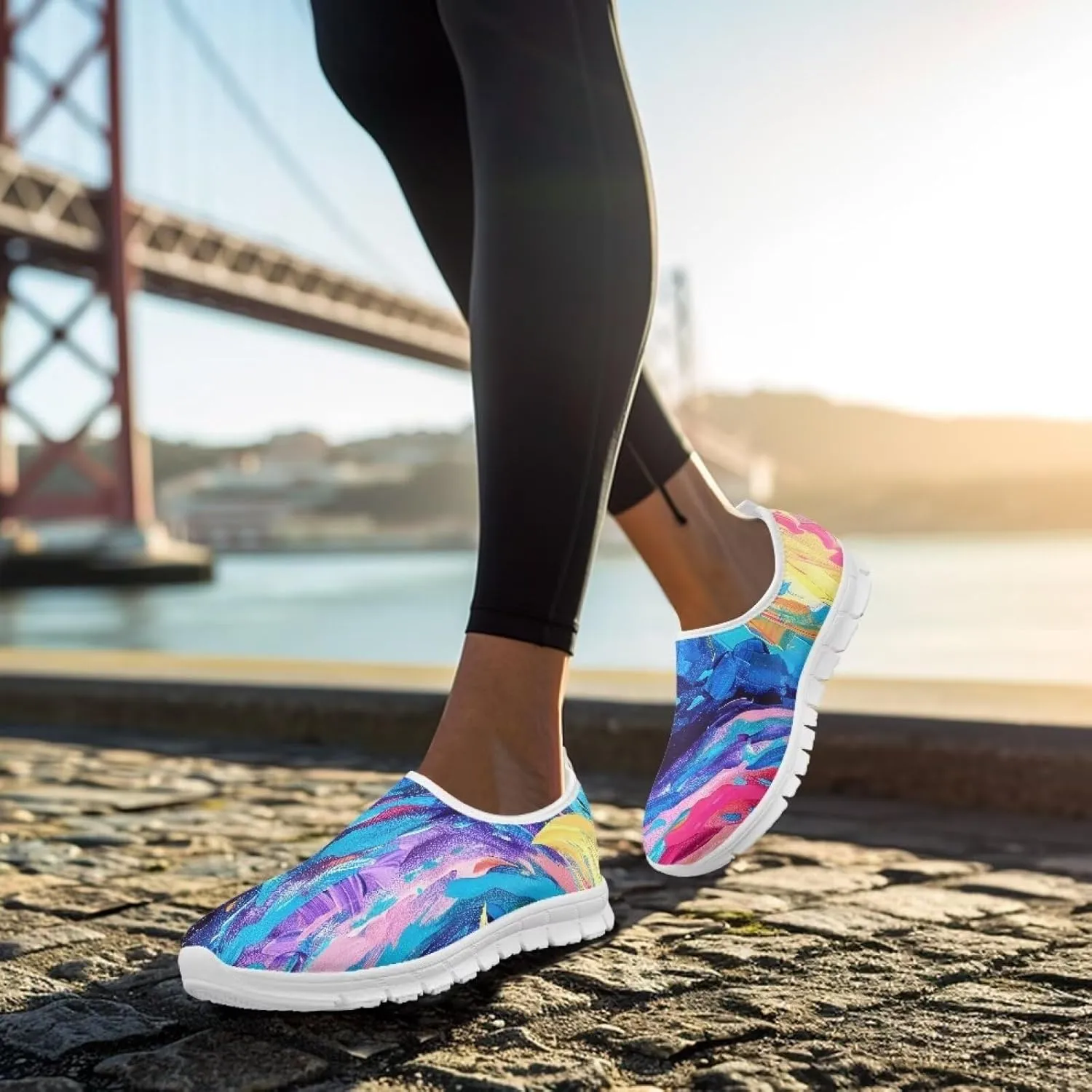 Women Sports Air Running Sneakers Lightweight Slide-in Casual Walking Shoes（White Sole）