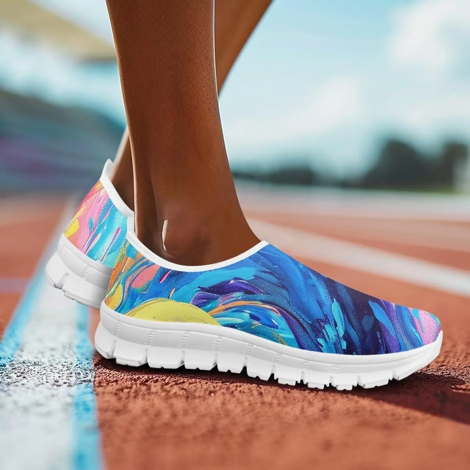 Women Sports Air Running Sneakers Lightweight Slide-in Casual Walking Shoes（White Sole）