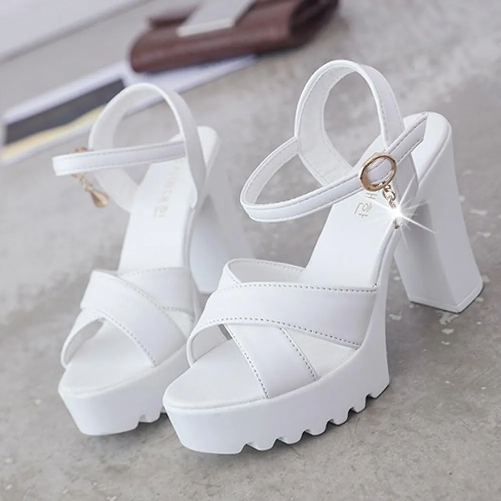 Women Strappy High Heels Open Toe Ankle Strap Chunky Heel Sandals Comfortable Wedding Party Dress Shoes