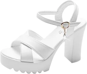 Women Strappy High Heels Open Toe Ankle Strap Chunky Heel Sandals Comfortable Wedding Party Dress Shoes