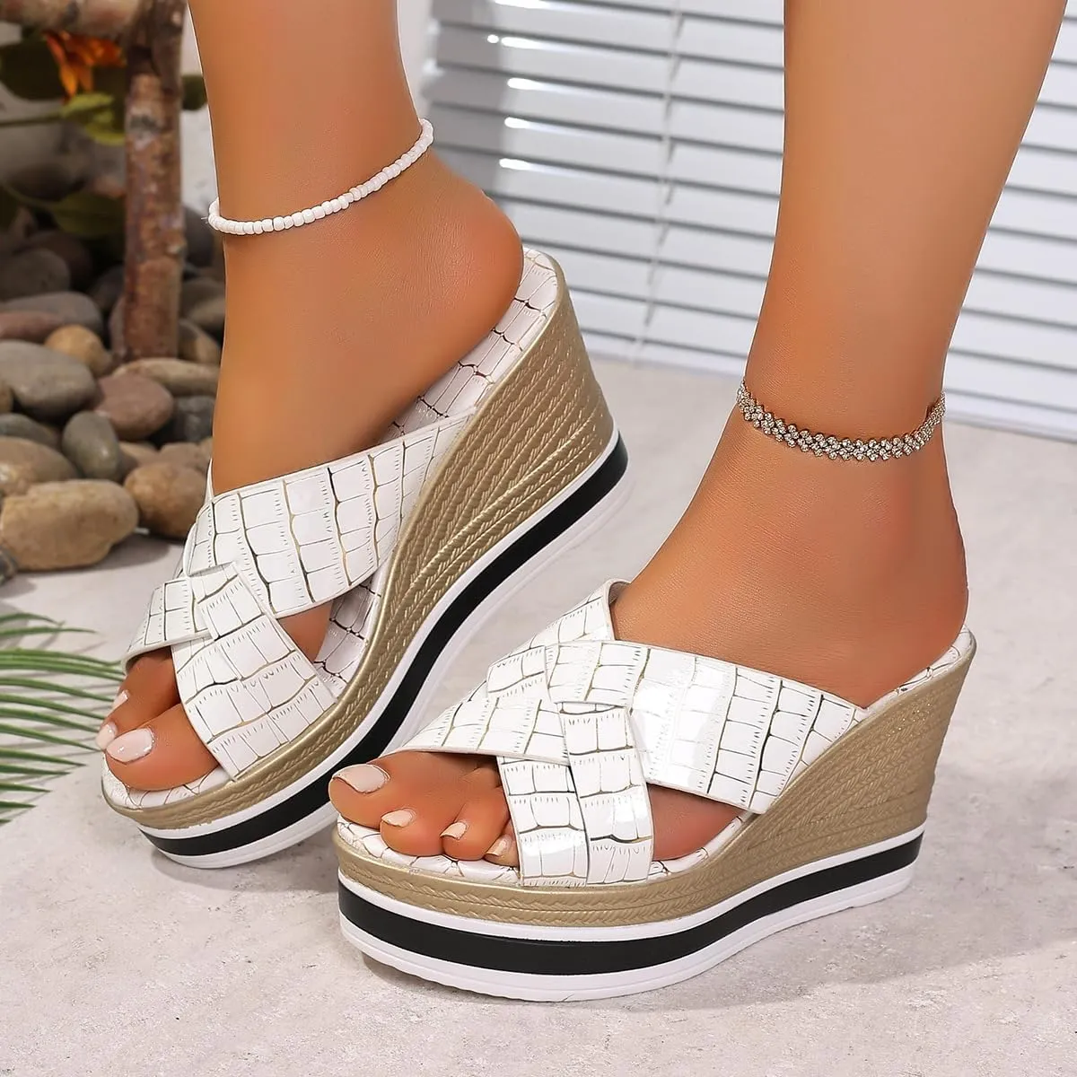 Women Summer Sandals Comfortable Platform Wedge Sandals Open Toe Ankle Strap Sandal Slip On Sandal Beach Sandals