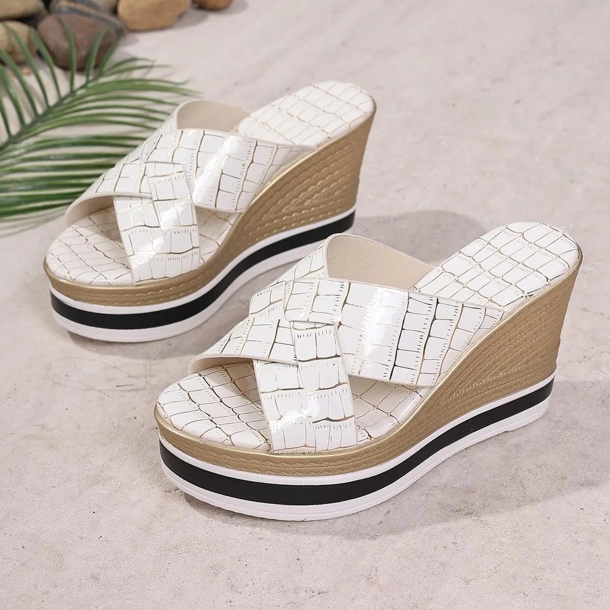 Women Summer Sandals Comfortable Platform Wedge Sandals Open Toe Ankle Strap Sandal Slip On Sandal Beach Sandals