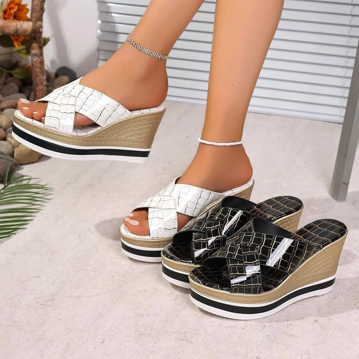 Women Summer Sandals Comfortable Platform Wedge Sandals Open Toe Ankle Strap Sandal Slip On Sandal Beach Sandals