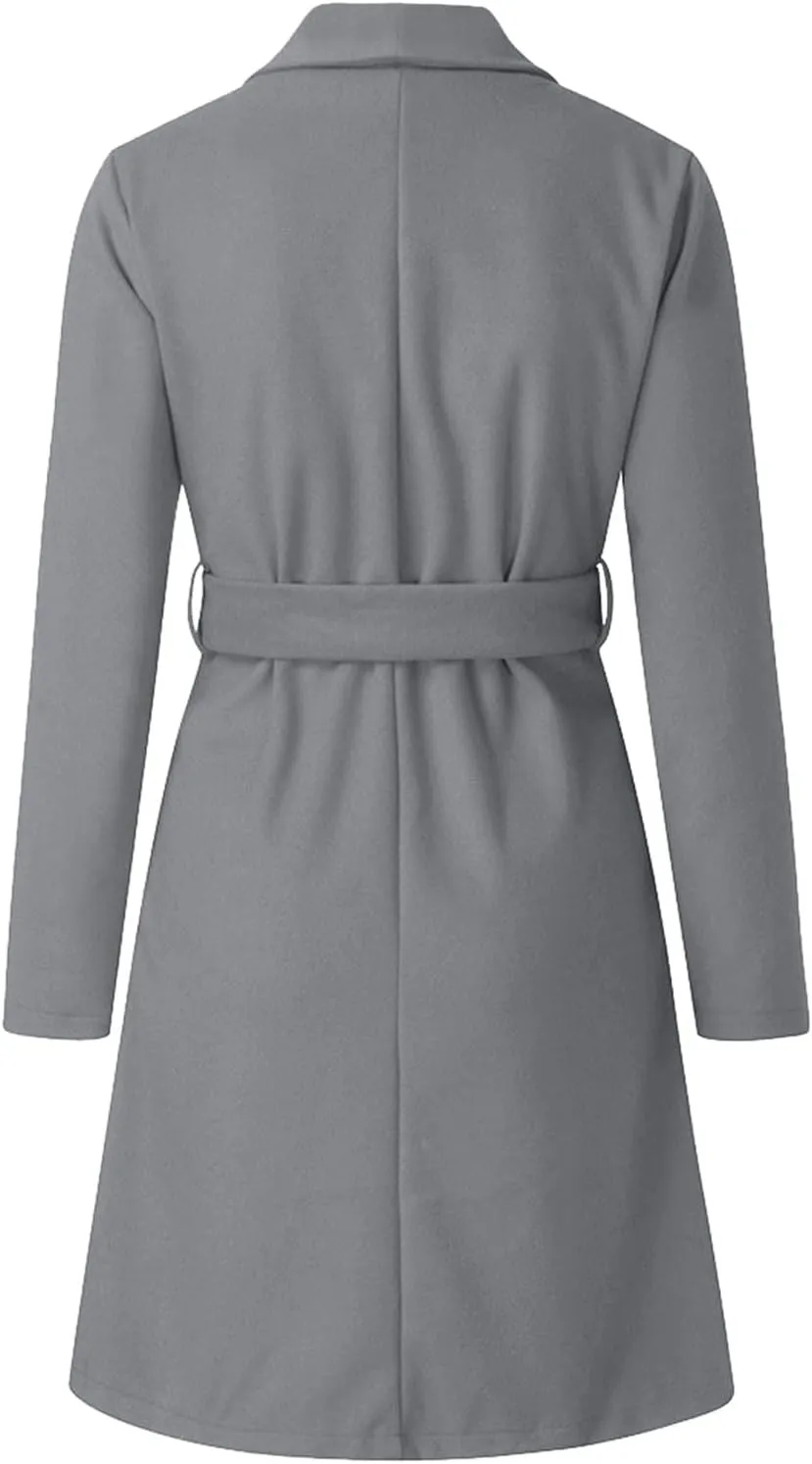 Women Trench Coat 2023 Solid Color Open Front Lapel Outerwear Coat Slim Fit Casual Jacket Fashion Winter Cardigan Tops