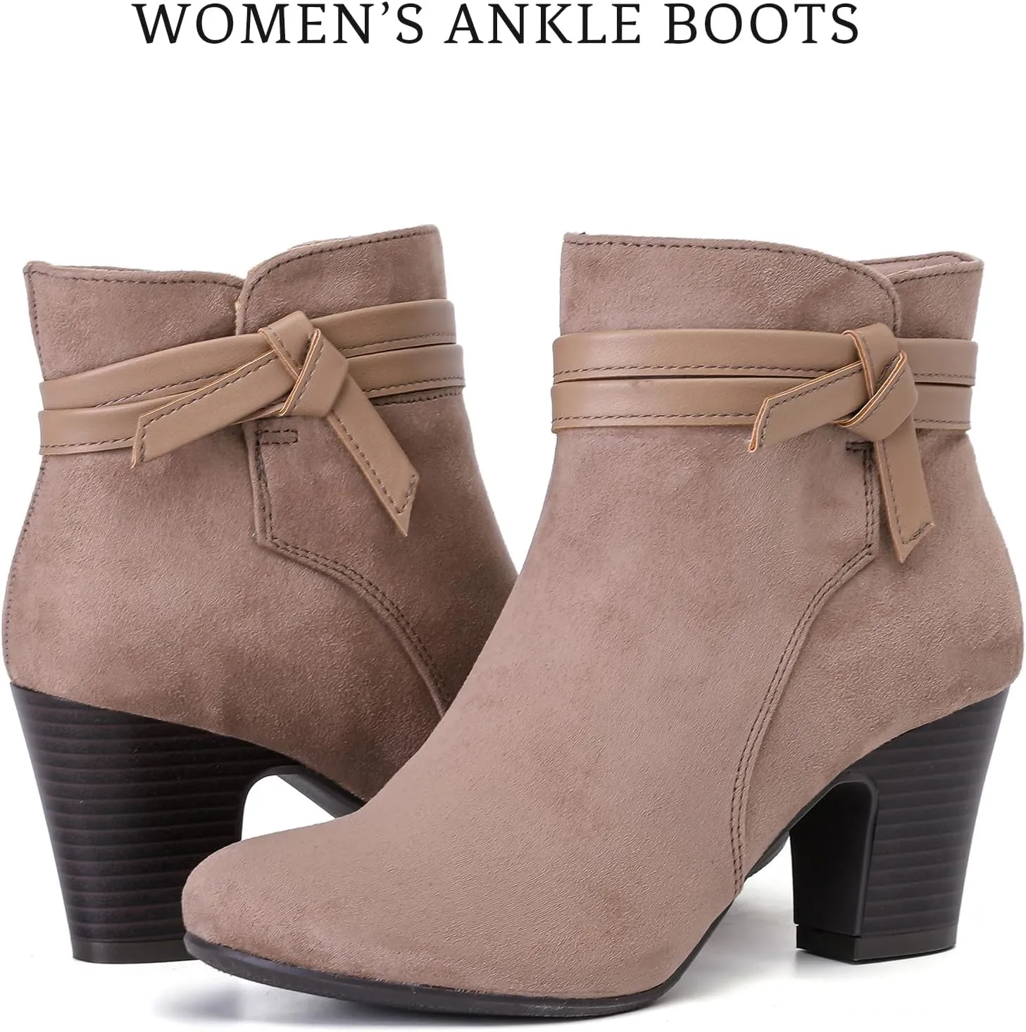Women's Ankle Boots Casual Fashion Ladies Chunky Heeled Booties Comfortable Low Mid Heel Round Closed Toe Fall Winter Boots for Women.