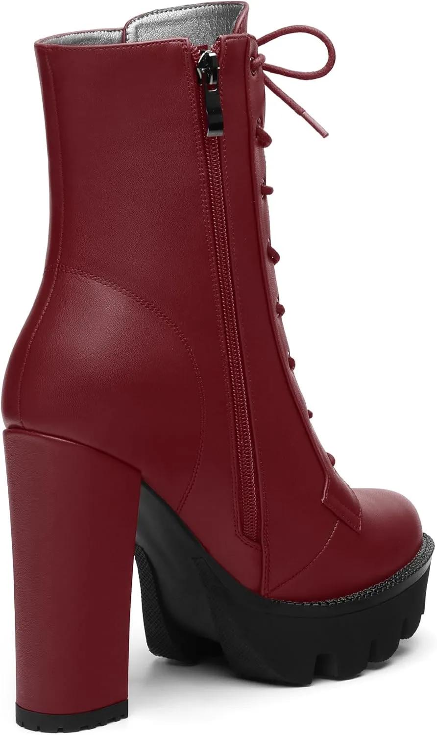 Womens Ankle Boots, High Chunky Heel Platform Ankle Booties for Women, Round Toe Lace-up Ankle Boots 4.5"