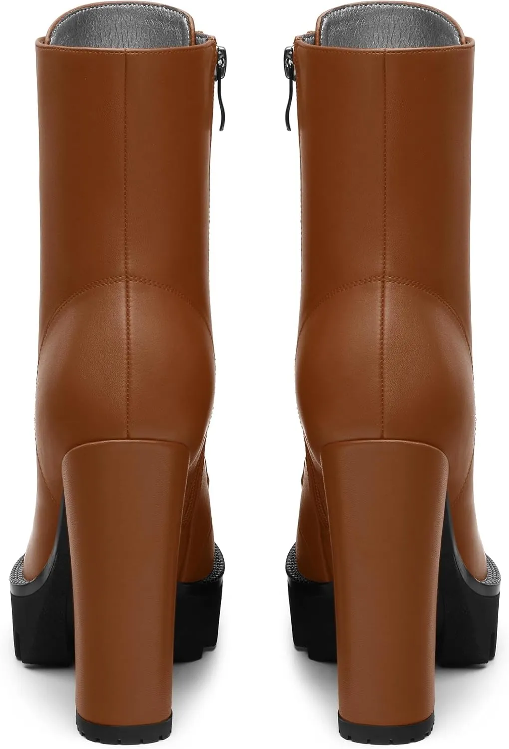 Womens Ankle Boots, High Chunky Heel Platform Ankle Booties for Women, Round Toe Lace-up Ankle Boots 4.5"