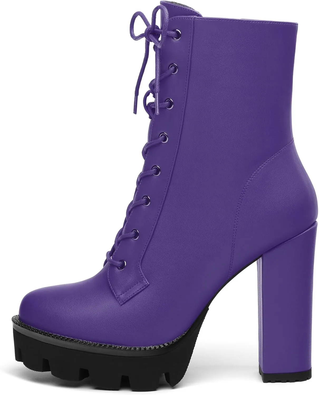 Womens Ankle Boots, High Chunky Heel Platform Ankle Booties for Women, Round Toe Lace-up Ankle Boots 4.5"