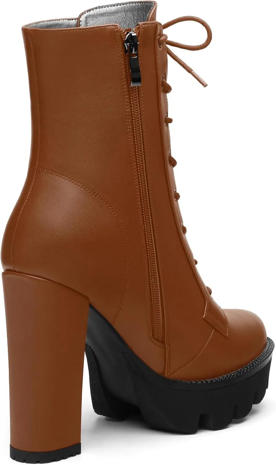 Womens Ankle Boots, High Chunky Heel Platform Ankle Booties for Women, Round Toe Lace-up Ankle Boots 4.5"