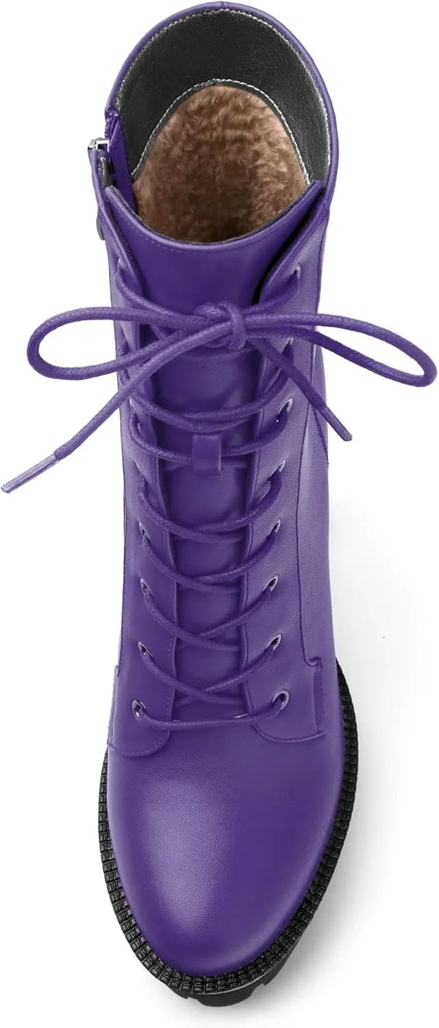 Womens Ankle Boots, High Chunky Heel Platform Ankle Booties for Women, Round Toe Lace-up Ankle Boots 4.5"