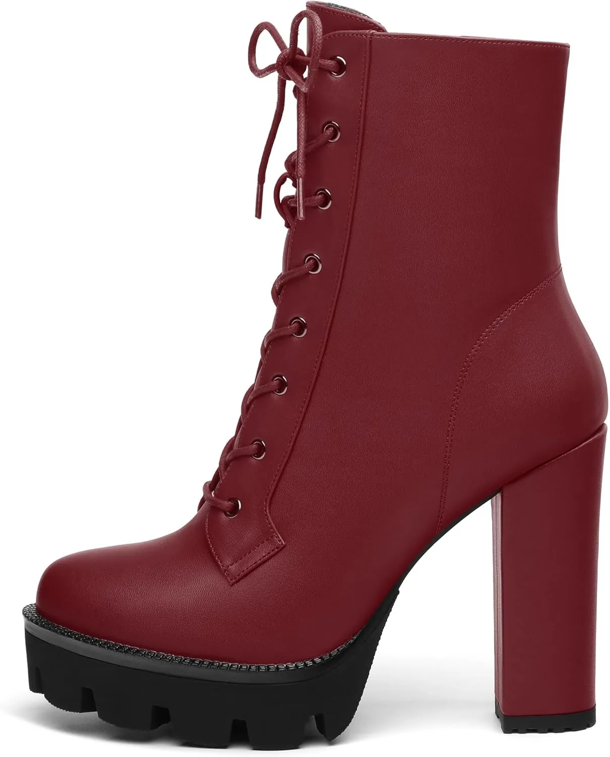 Womens Ankle Boots, High Chunky Heel Platform Ankle Booties for Women, Round Toe Lace-up Ankle Boots 4.5"