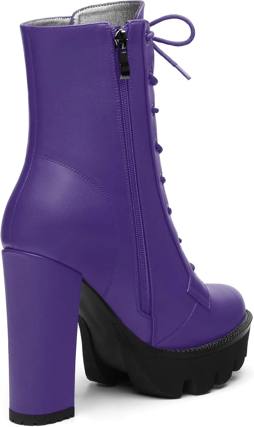 Womens Ankle Boots, High Chunky Heel Platform Ankle Booties for Women, Round Toe Lace-up Ankle Boots 4.5"