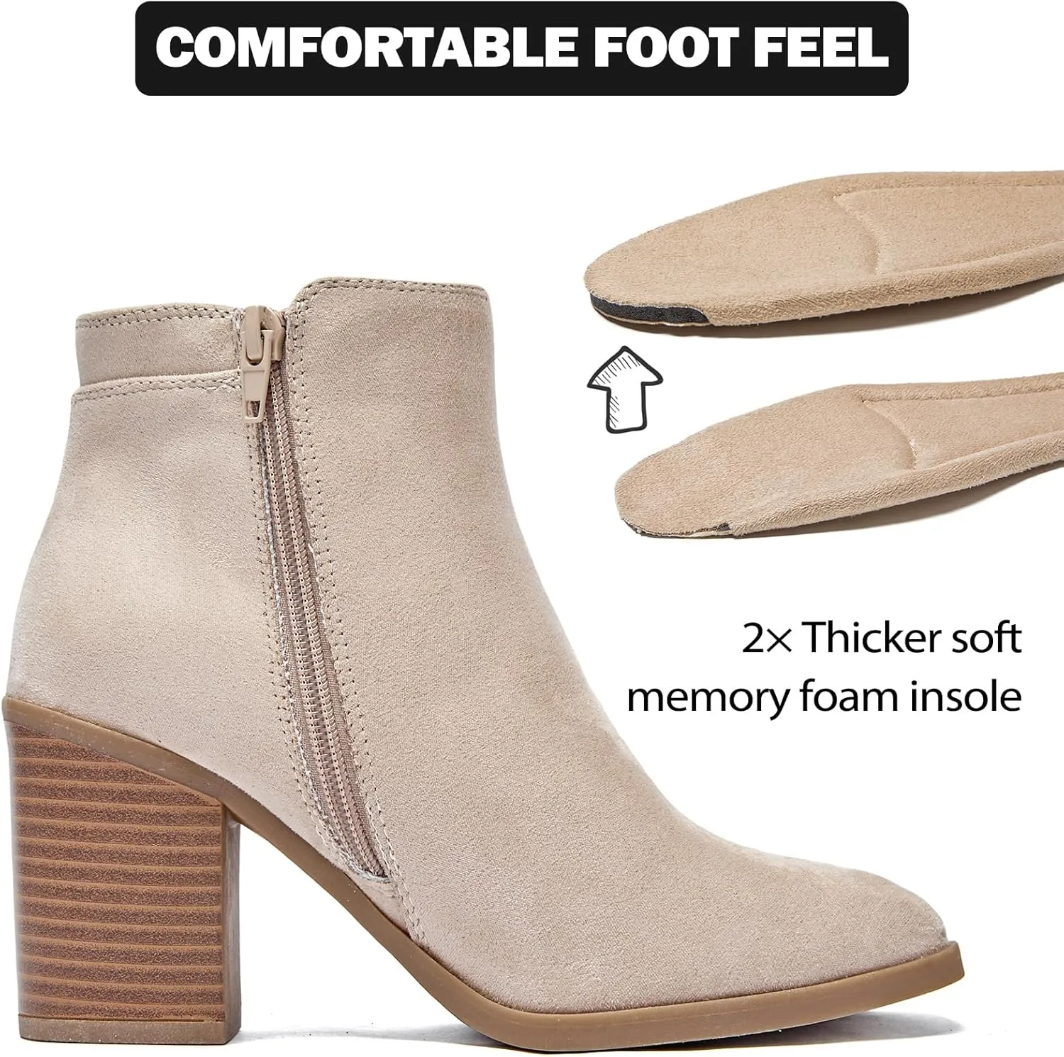 Women's Ankle Boots Low Chunky Heeled Booties Casual Comfortable Fall Winter Pointed Closed Toe Short Boots for Women.