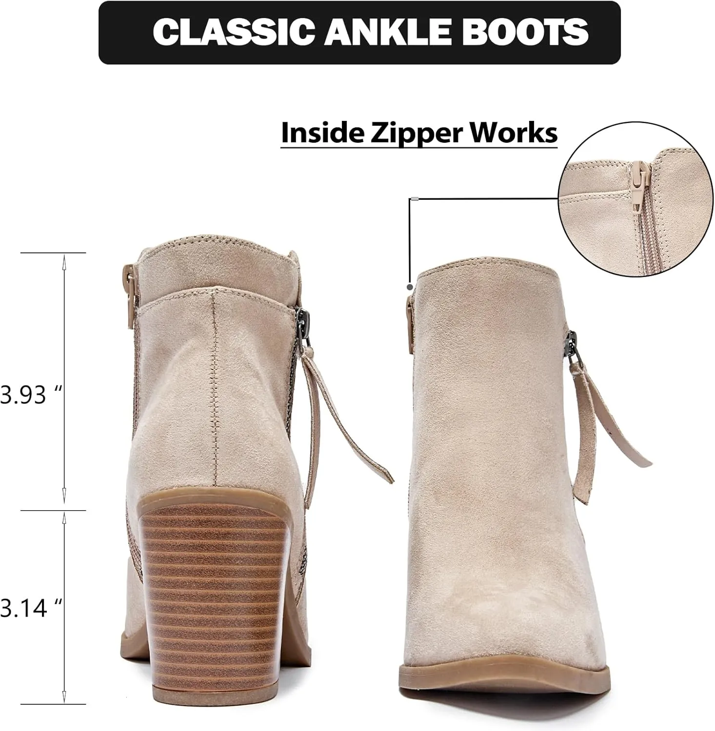 Women's Ankle Boots Low Chunky Heeled Booties Casual Comfortable Fall Winter Pointed Closed Toe Short Boots for Women.