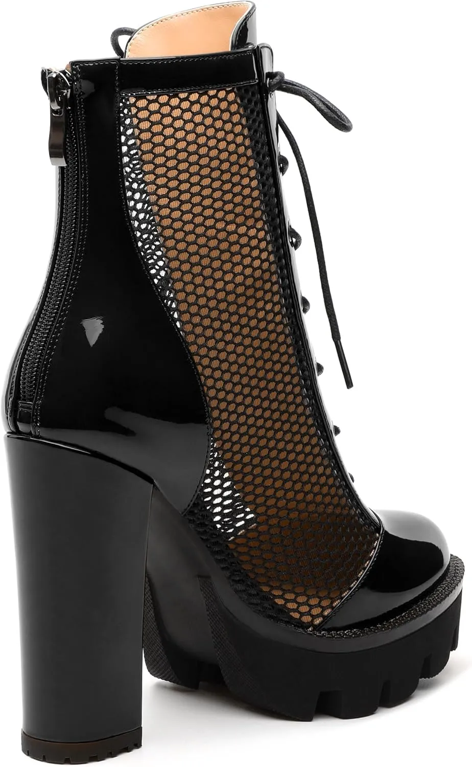 Womens Ankle Boots, Platform Chunky Heel Ankle Booties for Women, Sexy Mesh Sandal Booties with Back Zipper 4.5
