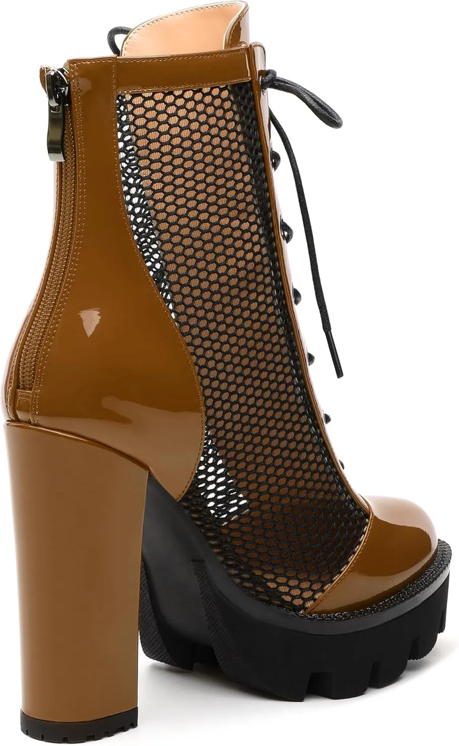 Womens Ankle Boots, Platform Chunky Heel Ankle Booties for Women, Sexy Mesh Sandal Booties with Back Zipper 4.5