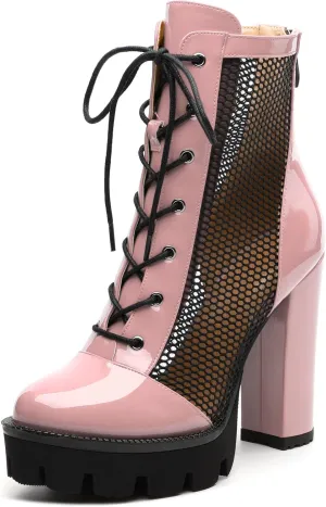 Womens Ankle Boots, Platform Chunky Heel Ankle Booties for Women, Sexy Mesh Sandal Booties with Back Zipper 4.5
