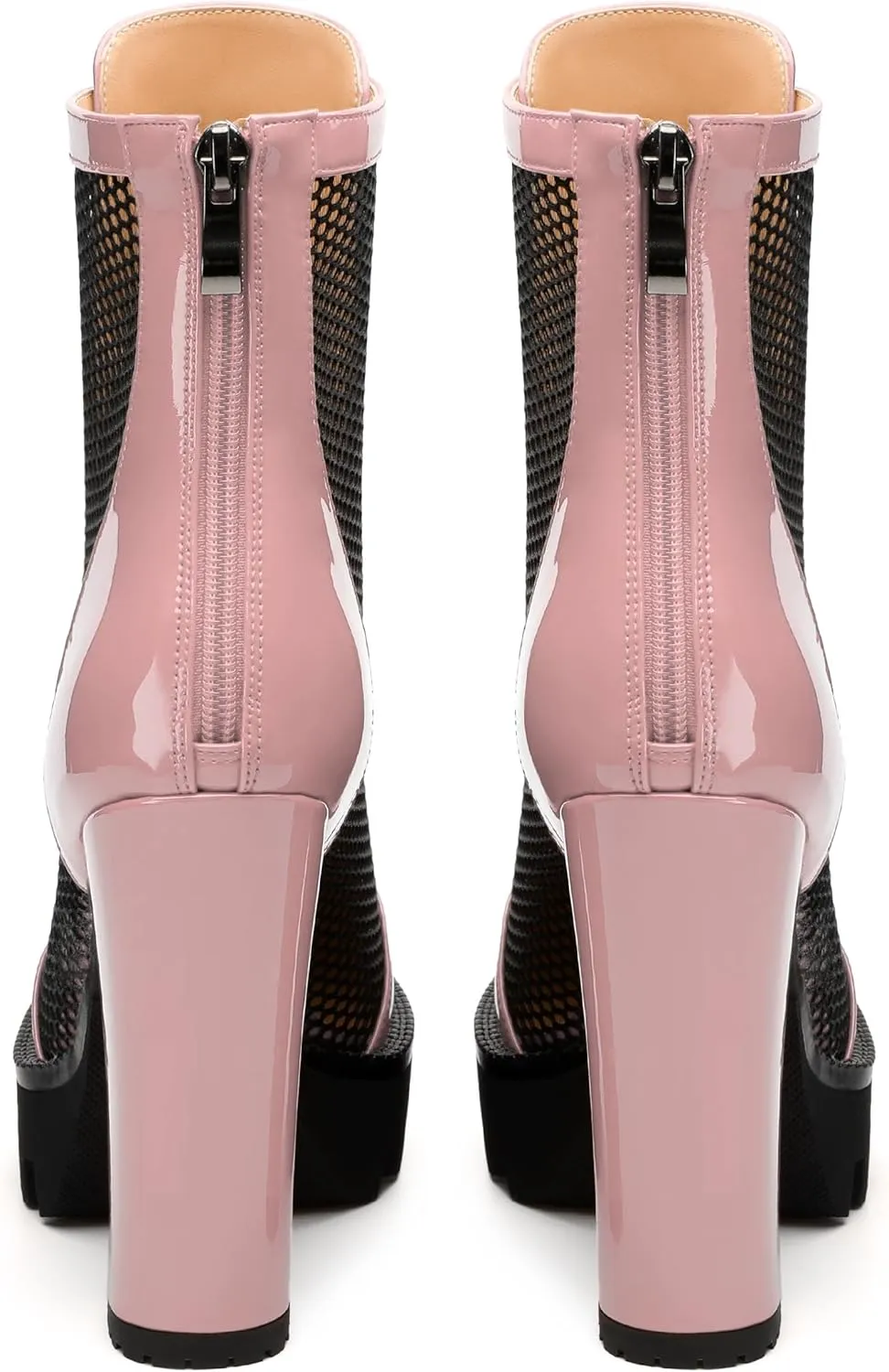 Womens Ankle Boots, Platform Chunky Heel Ankle Booties for Women, Sexy Mesh Sandal Booties with Back Zipper 4.5