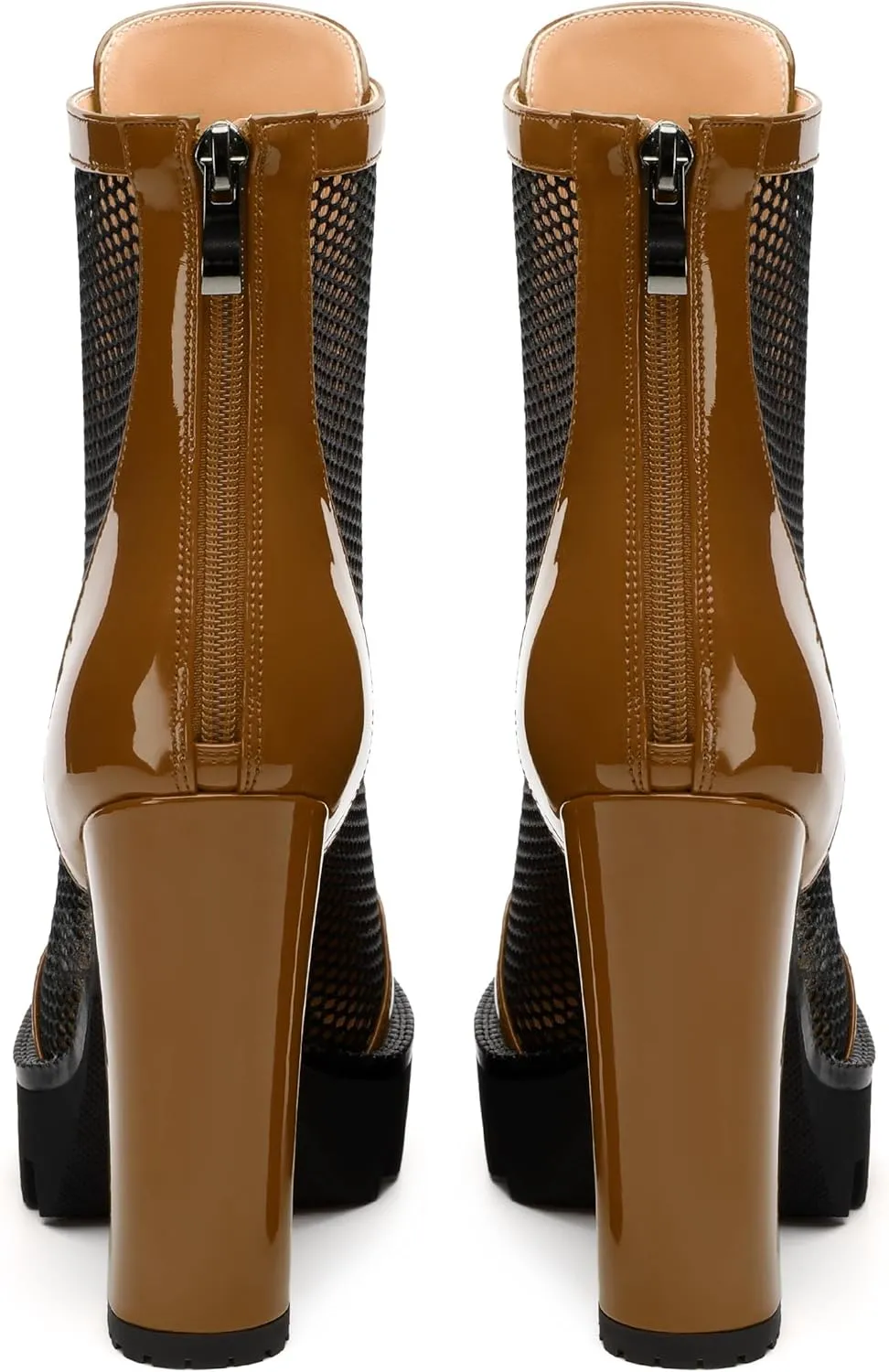 Womens Ankle Boots, Platform Chunky Heel Ankle Booties for Women, Sexy Mesh Sandal Booties with Back Zipper 4.5
