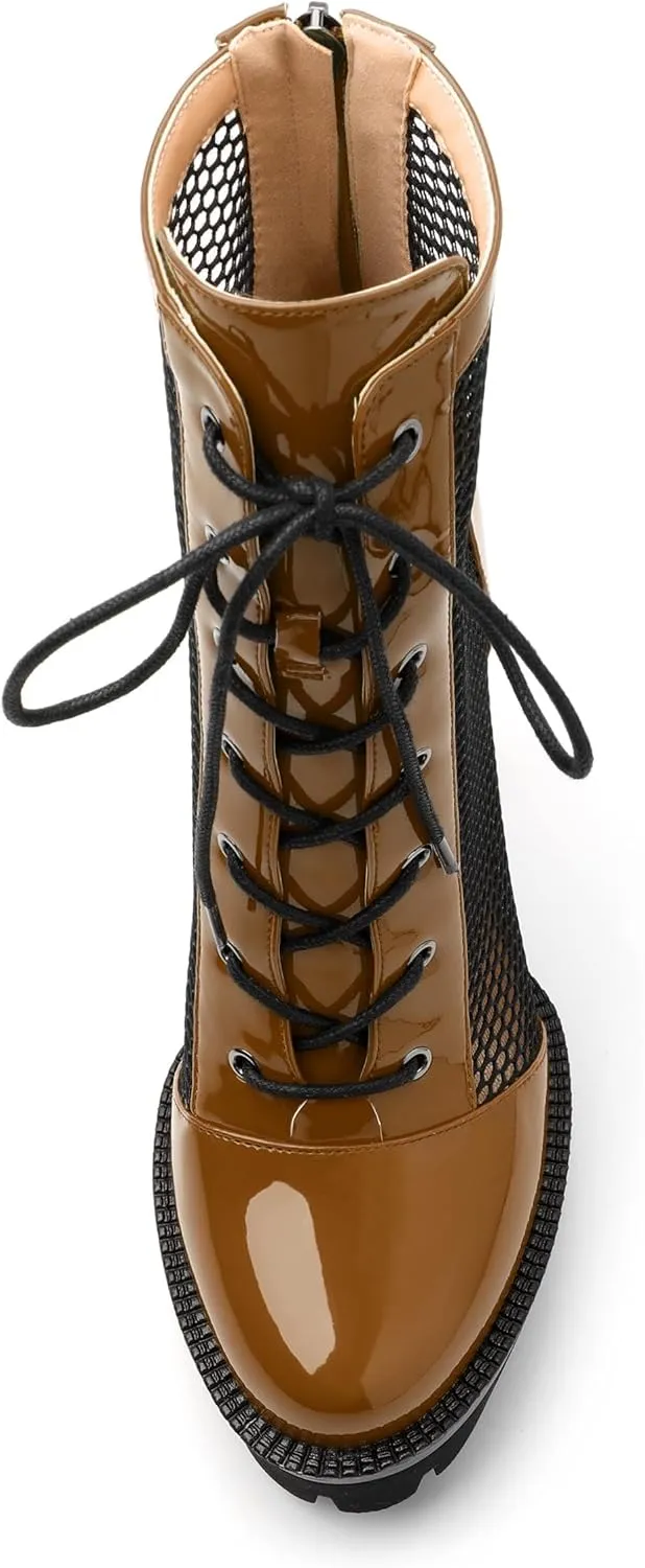 Womens Ankle Boots, Platform Chunky Heel Ankle Booties for Women, Sexy Mesh Sandal Booties with Back Zipper 4.5