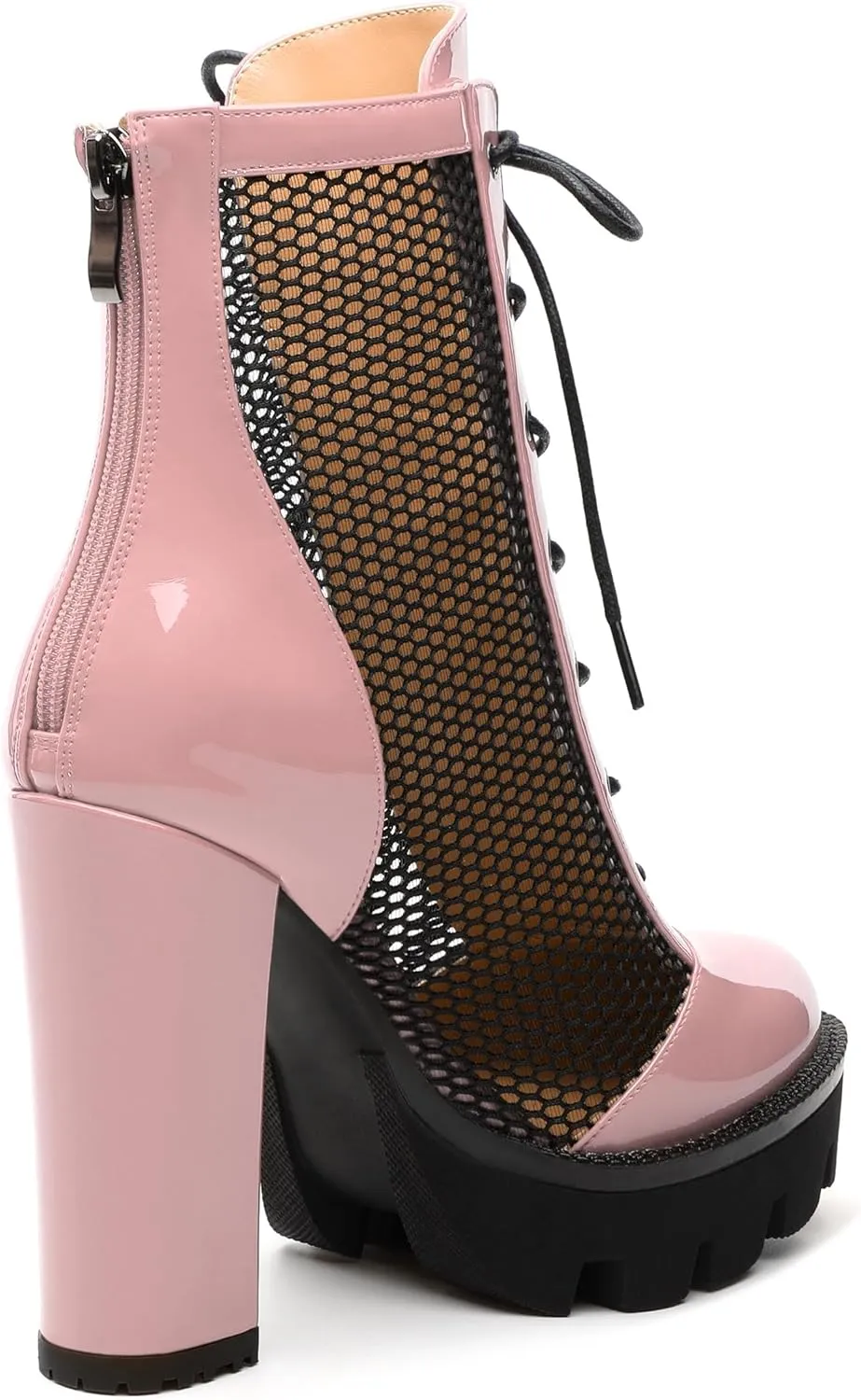 Womens Ankle Boots, Platform Chunky Heel Ankle Booties for Women, Sexy Mesh Sandal Booties with Back Zipper 4.5