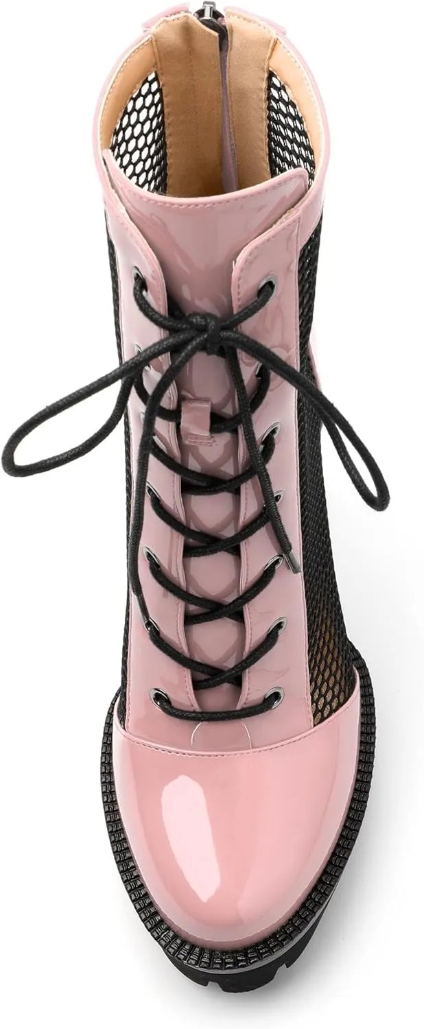 Womens Ankle Boots, Platform Chunky Heel Ankle Booties for Women, Sexy Mesh Sandal Booties with Back Zipper 4.5