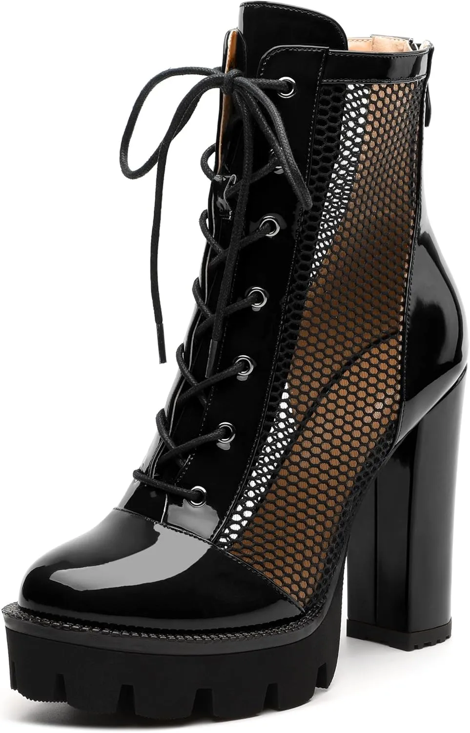 Womens Ankle Boots, Platform Chunky Heel Ankle Booties for Women, Sexy Mesh Sandal Booties with Back Zipper 4.5