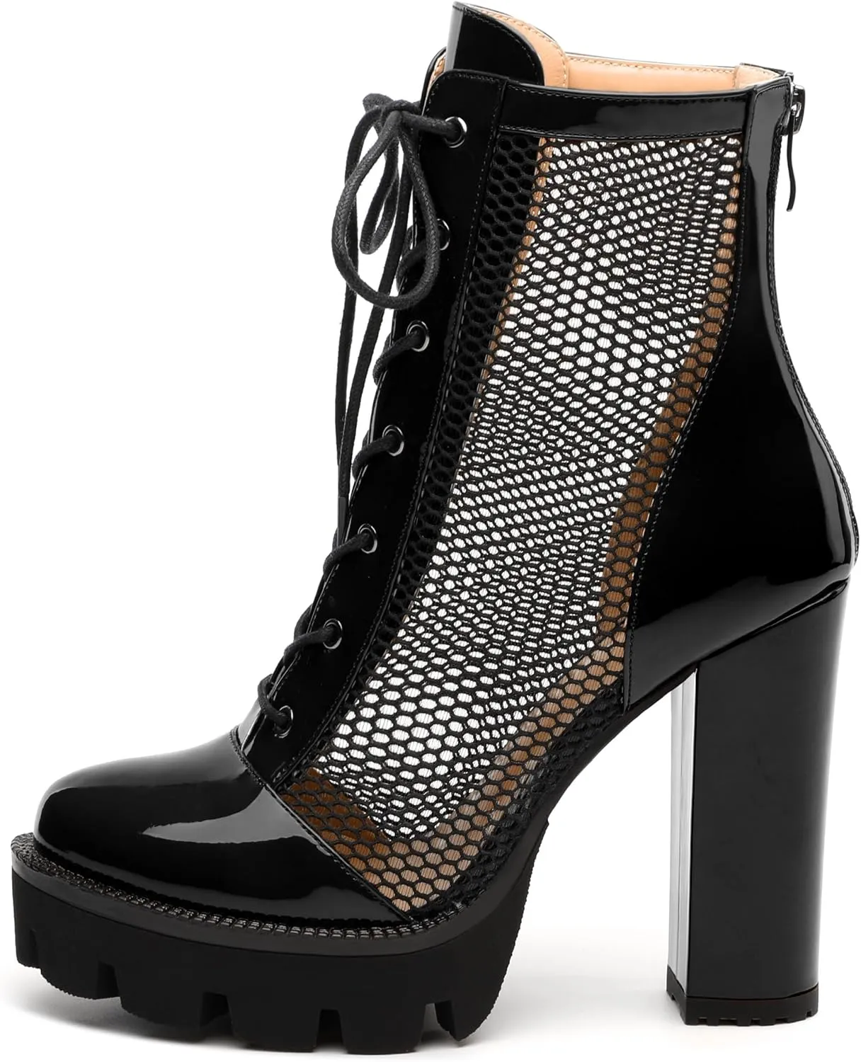 Womens Ankle Boots, Platform Chunky Heel Ankle Booties for Women, Sexy Mesh Sandal Booties with Back Zipper 4.5