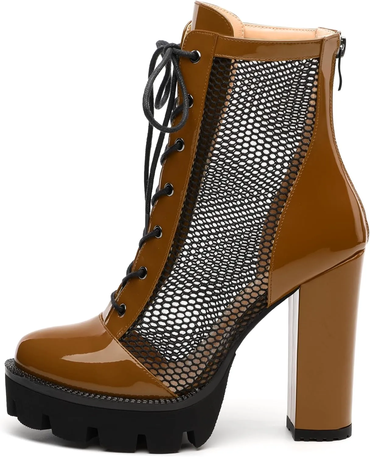 Womens Ankle Boots, Platform Chunky Heel Ankle Booties for Women, Sexy Mesh Sandal Booties with Back Zipper 4.5