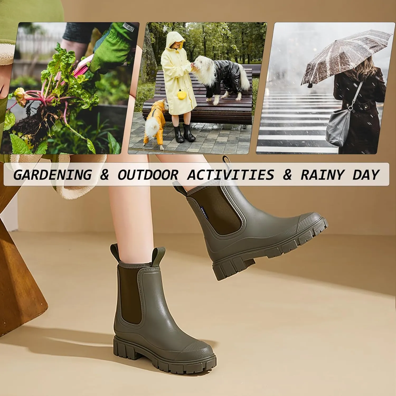 Women’s Ankle Rain Boots Waterproof Lightweight Slip Resistant Fashion Garden Booties