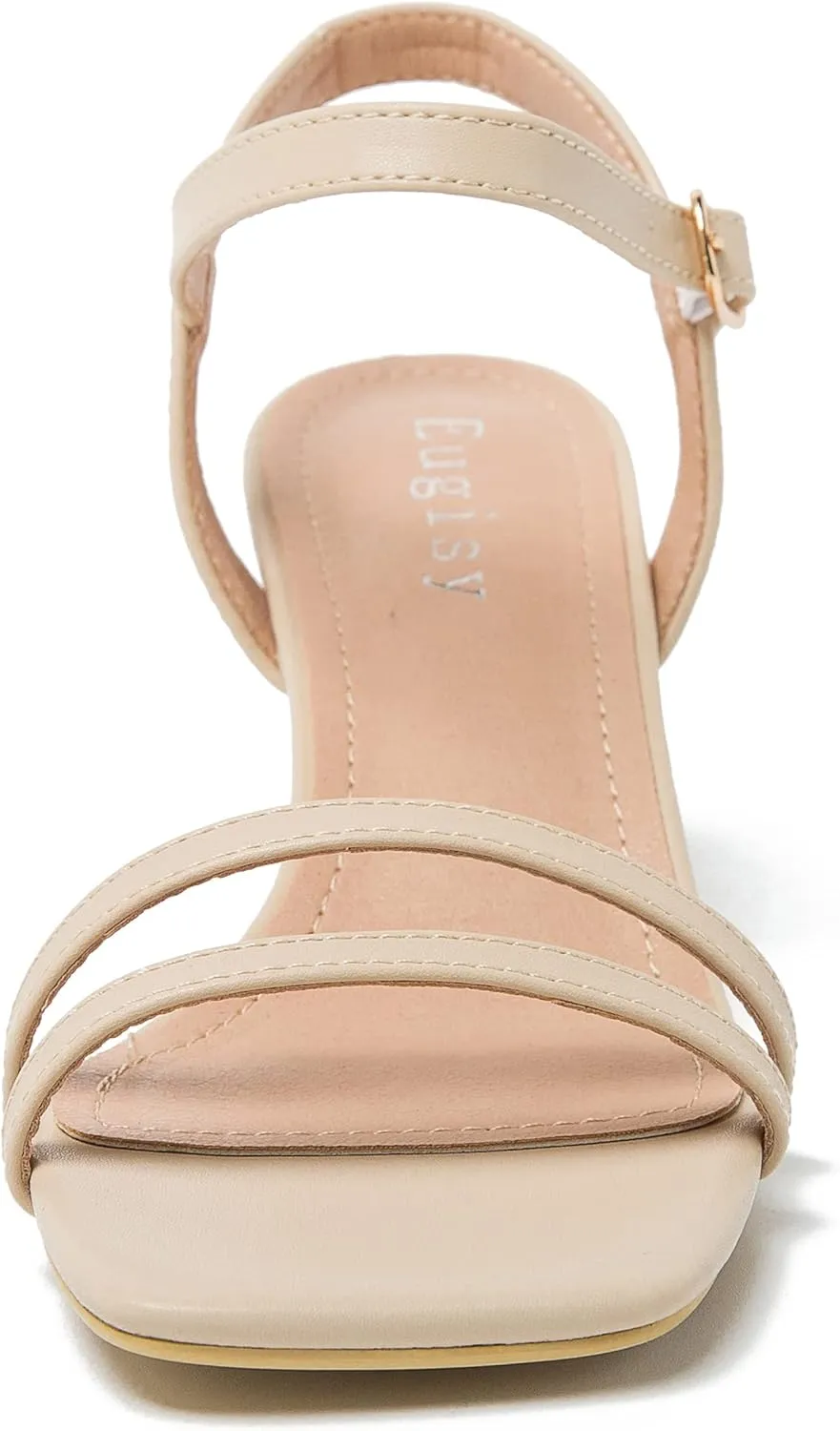 Women's Ankle Strap Low Kitten Heel Square Open Toe Strappy Heeled Sandals Party Dress Wedding Dance Shoes