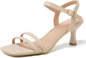 Women's Ankle Strap Low Kitten Heel Square Open Toe Strappy Heeled Sandals Party Dress Wedding Dance Shoes