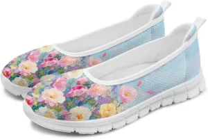 Women's Art Painted Travel Shoes Dress Shoes Slip On Casual Flying Mesh Loafers Lightweight Comfort Fashion Outdoor Sneaker for Ladies US Size 6-11