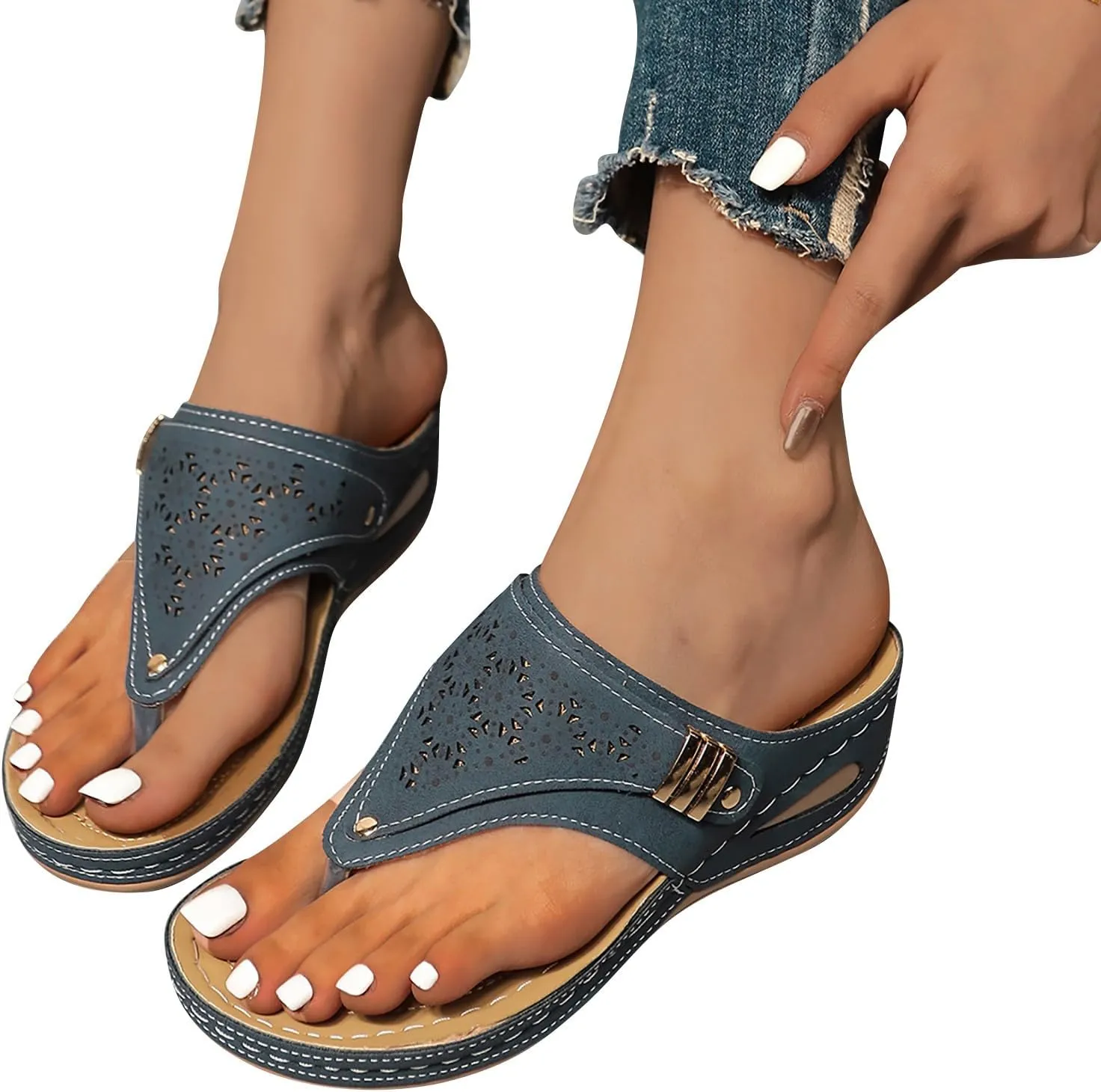 Womens Avylays Orthopedic Sandals,Breathable Mesh Hollow Sports Sandals,Orthopedic Flip-Flops Summer Casual Sandals with Non-Slip Sole,Rhinestones Wedge Heel Thick-Soled Slippers Women