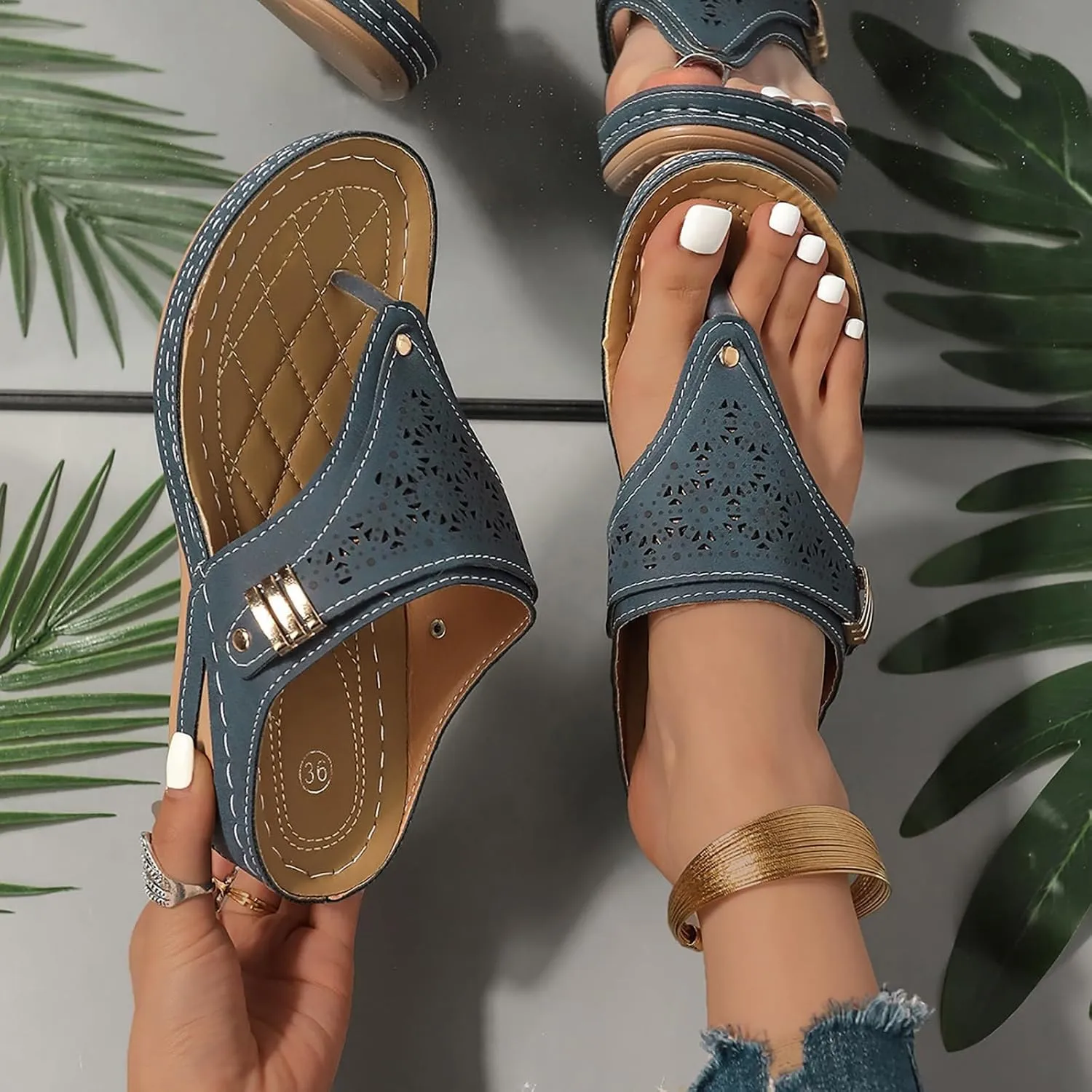 Womens Avylays Orthopedic Sandals,Breathable Mesh Hollow Sports Sandals,Orthopedic Flip-Flops Summer Casual Sandals with Non-Slip Sole,Rhinestones Wedge Heel Thick-Soled Slippers Women