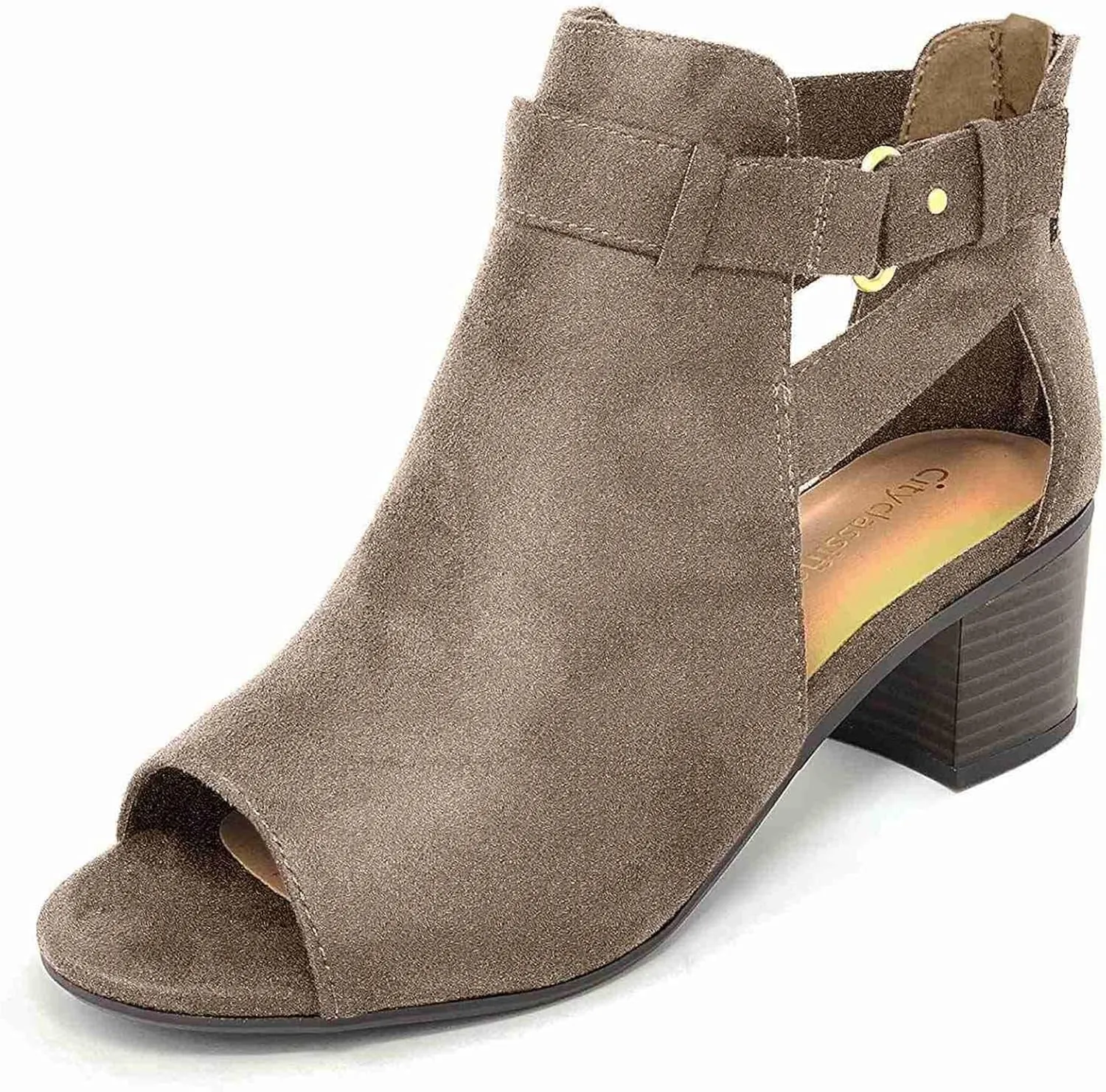 Women's Black Stacked Heeled Cutout Sandals Ankle Buckle Chunky Heel Open Toe Booties Summer Fashion Dress Block Heel Sandal