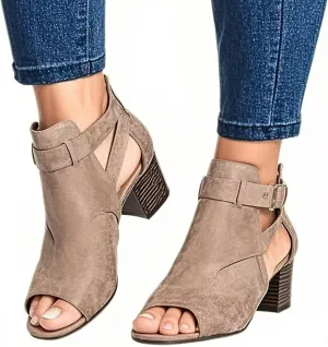Women's Black Stacked Heeled Cutout Sandals Ankle Buckle Chunky Heel Open Toe Booties Summer Fashion Dress Block Heel Sandal