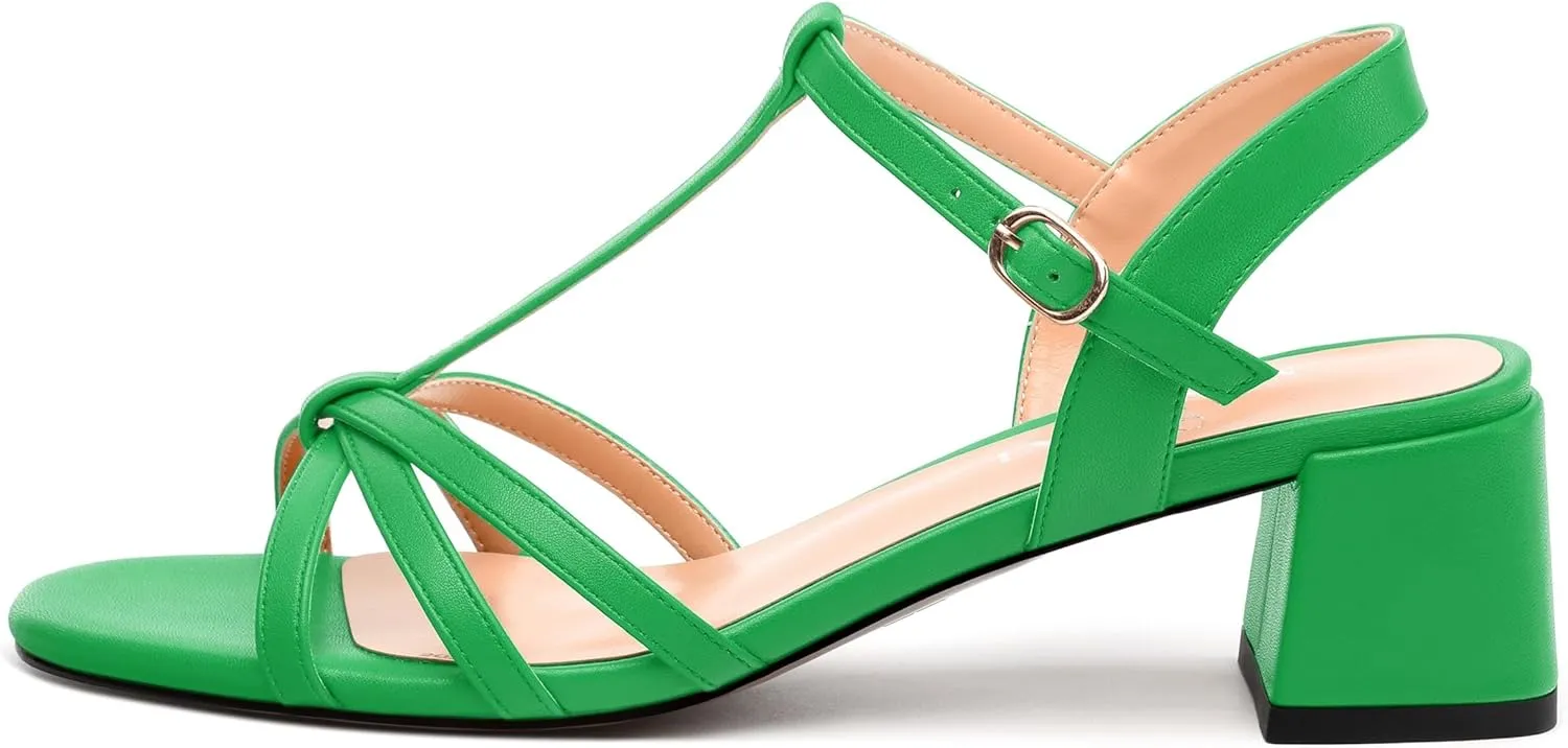 Womens Block Heel Sandals, Open Toe Low Chunky Heel T-strap Sandals for Women, Ankle Strap Sandals with Buckle, Comfort Strappy Sandals 2"