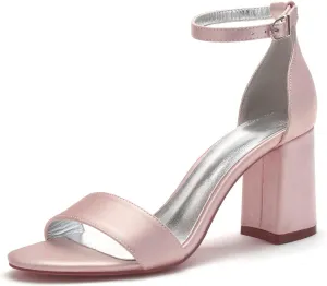 Women's Block Heels Wedding Sandals for Bride Satin Bridal Shoes Formal Evening Prom Party Shoes