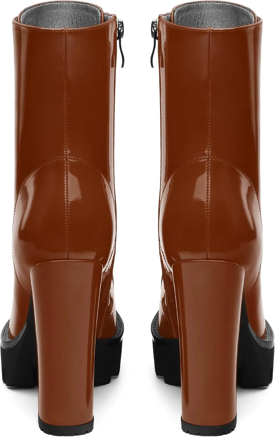 Women's Brown Solid Lace-Up Chunky Platform Ankle Boots, Round Toe, 4.5" Heel, Bootie, Casual, All Seasons, Cosplay
