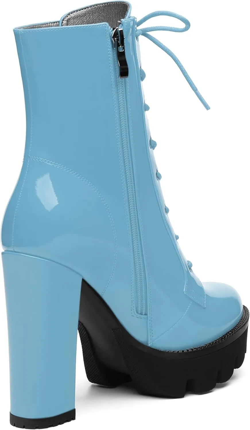 Women's Brown Solid Lace-Up Chunky Platform Ankle Boots, Round Toe, 4.5" Heel, Bootie, Casual, All Seasons, Cosplay